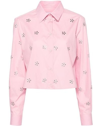 MSGM Rhinestone-embellished Cotton Shirt - Pink