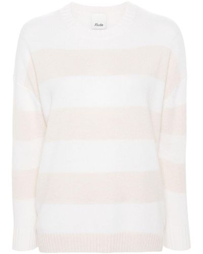 Allude Drop-shoulder Striped Jumper - White