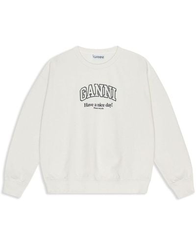 Ganni Katoenen Sweater Met Logoprint - Wit