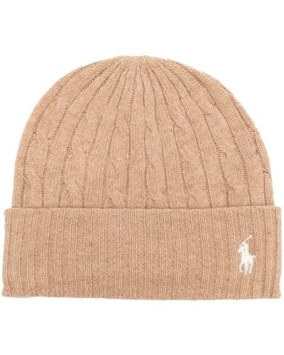 Polo Ralph Lauren Embroidered-logo Cable-knit Beanie - Natural