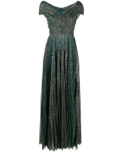 Talbot Runhof Beaded Off-shoulder Voile Gown - Green
