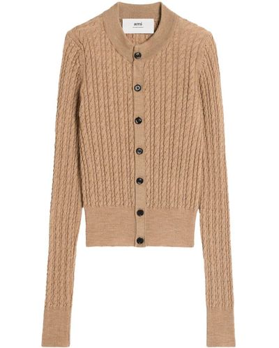 Ami Paris Cable-knit Wool Cardigan - Natural
