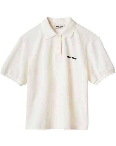 Miu Miu Logo-embroidered Cotton Polo Shirt - White