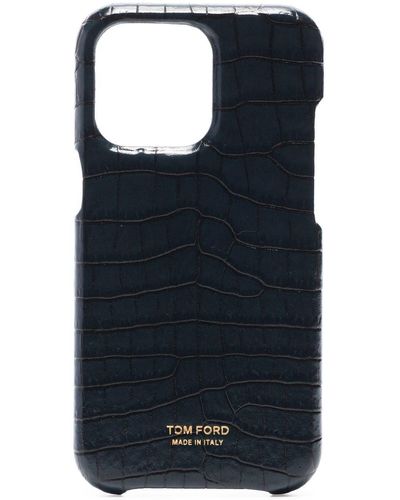 Tom Ford Iphone 13 Hoesje Met Krokodillenleer-reliëf - Blauw