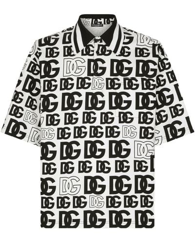 Dolce & Gabbana Cotton Piqué Polo-shirt With All-over Dg Logo Print - Multicolour