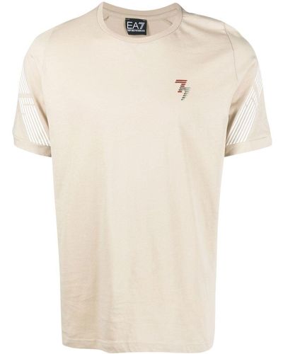 EA7 Logo-print Crew-neck T-shirt - Natural