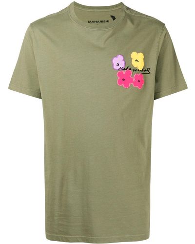 Maharishi T-shirt à fleurs brodées - Vert