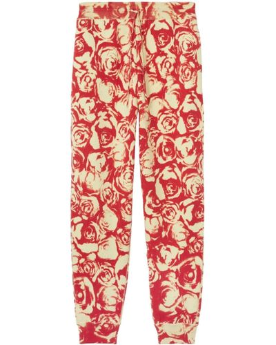 Burberry Rose-pattern Wool Track Trousers - Red