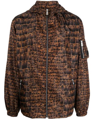 Versace Embossed Crocodile-effect Leather Jacket in Brown for Men