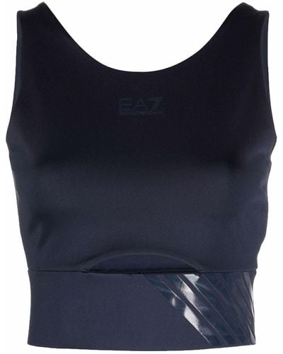 EA7 Cut-out Logo-print Tank Tops - Blue