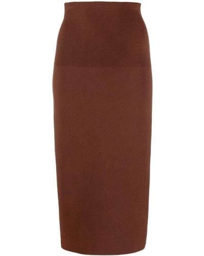 Victoria Beckham Ribbed-detail High-waisted Skirt - Brown