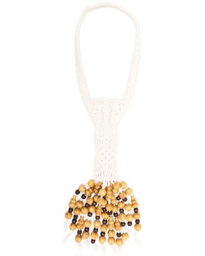 Chopova Lowena Wooden-beads Knitted Necklace - Metallic