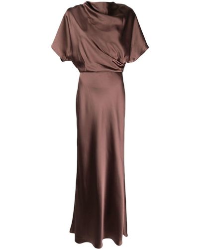 Amsale ドレープ サテンイブニングドレス - ブラウン