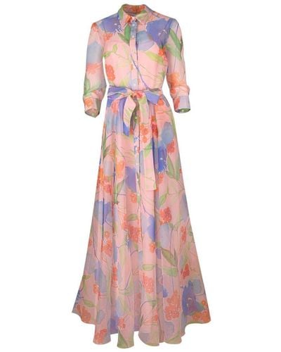 Carolina Herrera Floral-print Organza Trench Gown - Pink