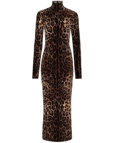 Dolce & Gabbana Leopard Print Chenille Long Dress - Brown