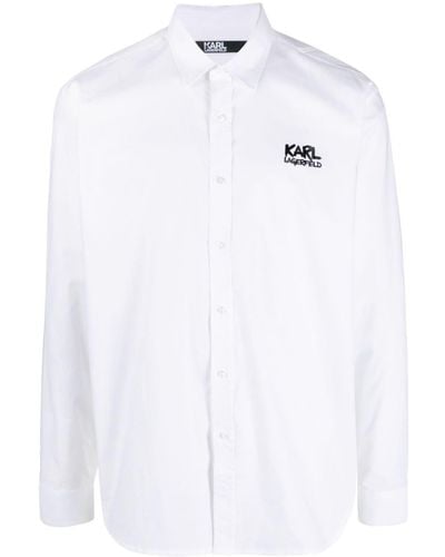 Karl Lagerfeld Embossed-logo Long-sleeve Shirt - White