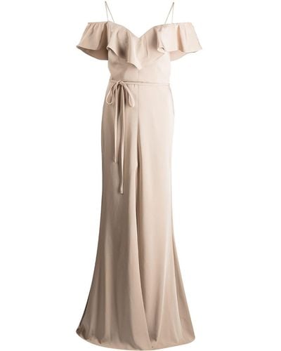 Marchesa Ruffle-trim Floor-length Gown - Natural