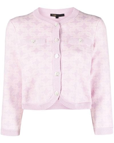 Maje Cropped Jacquard-knit Cardigan - Pink