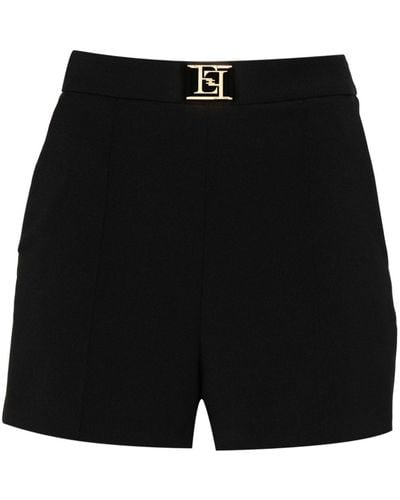 Elisabetta Franchi Logo-Plaque Crepe Shorts - Black