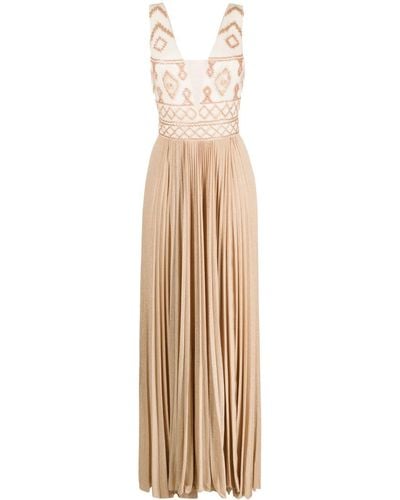 Elisabetta Franchi Red Carpet Dress With Rhombus Embroidery - Natural