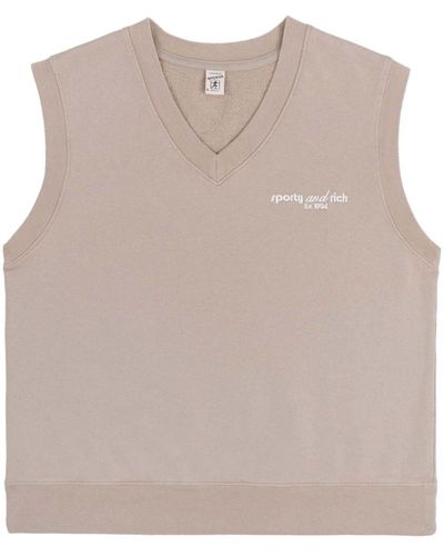 Sporty & Rich Tank Logo-embroidered Cotton Vest - Natural