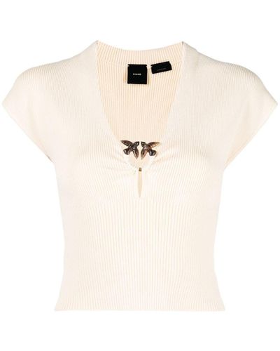 Pinko Love Birds Ribbed-knit Top - Pink