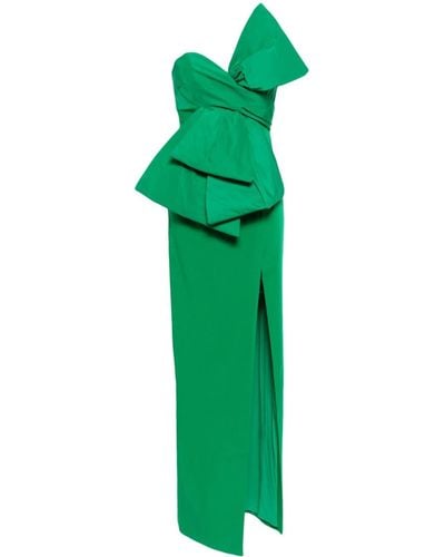 Marchesa Bow-embellished Strapless Gown - Green