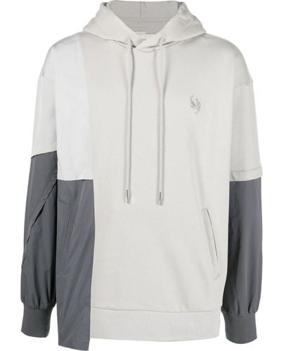 Feng Chen Wang Logo-embroidered Paneled Hoodie - Gray