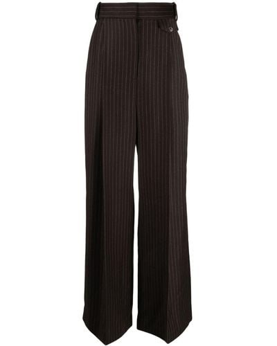 The Mannei Pinstripe Flared Wool Trousers - Black