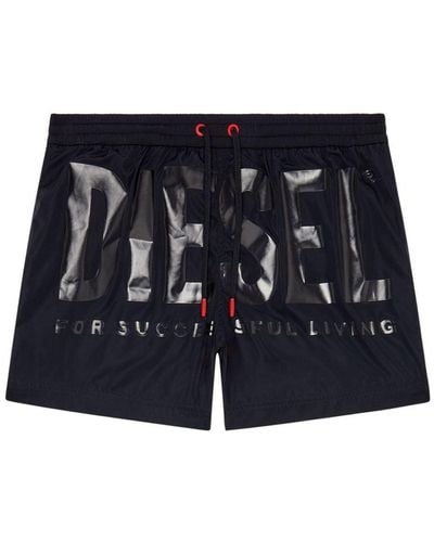 DIESEL Mittellange Bade-Shorts mit farbgleichem Logo - Schwarz