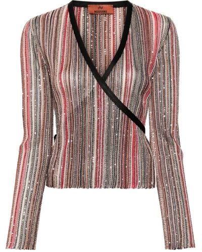 Missoni Striped Sequined Wrap Sweater - Brown