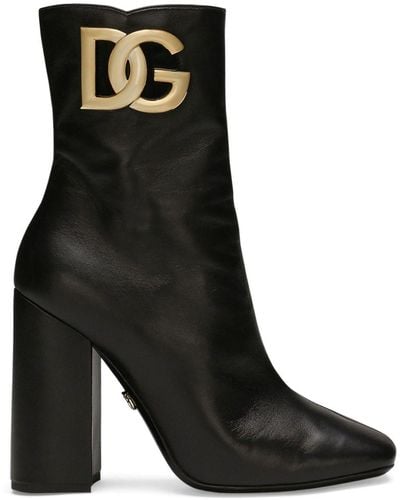 Dolce & Gabbana 90mm Logo-plaque Leather Boots - Black