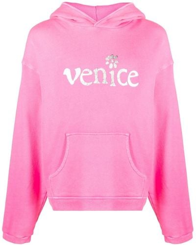 ERL Hoodie en coton à imprimé Venice - Rose