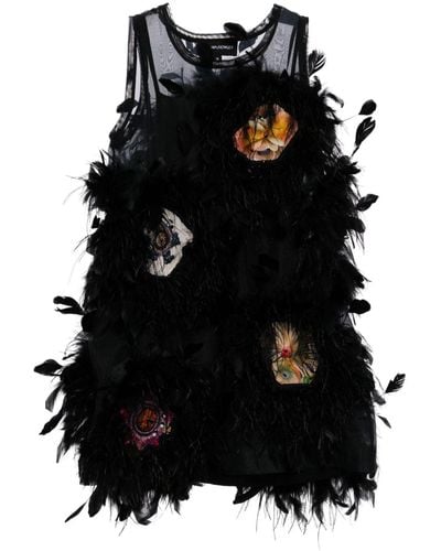 Cynthia Rowley Floral-motif Feather Mini Dress - Black