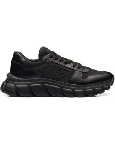 Prada Re-Nylon And Brushed Leather Sneakers - Black