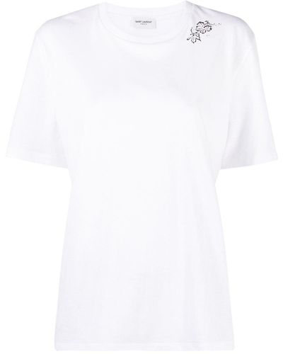 Saint Laurent Clover-print Detail T-shirt - White