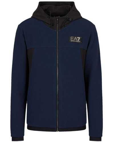 Emporio Armani Logo-patch Zip-up Hoodie - Blue