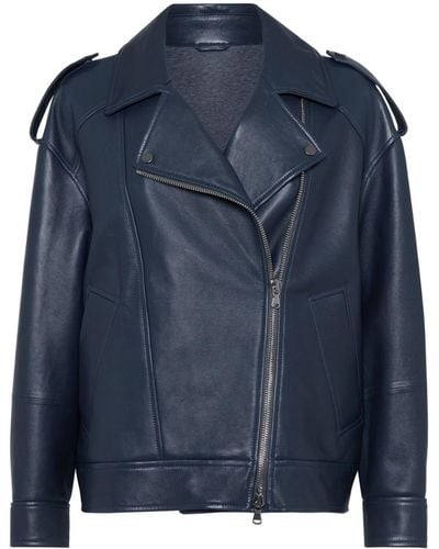 Brunello Cucinelli Biker Leather Jacket - Blue