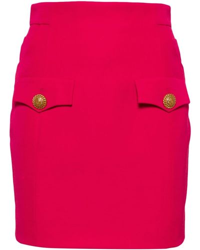 Balmain Button-embellished Virgin-wool Miniskirt - Red