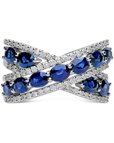 Leo Pizzo Anillo en oro blanco de 18kt con diamantes y zafiros - Azul