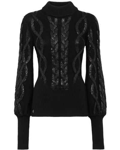Philipp Plein Cable-knit Foiled-finish Sweater - Black