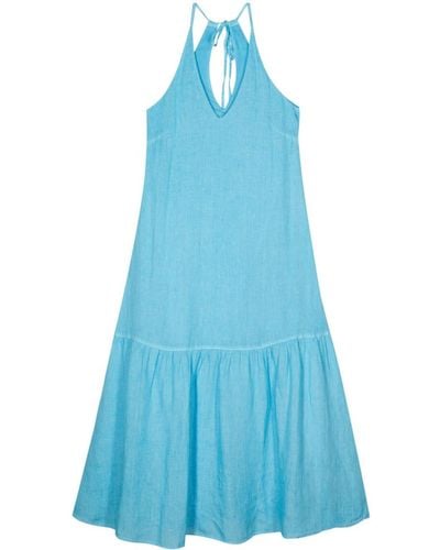 120% Lino Sleeveless Linen Dress - Blue