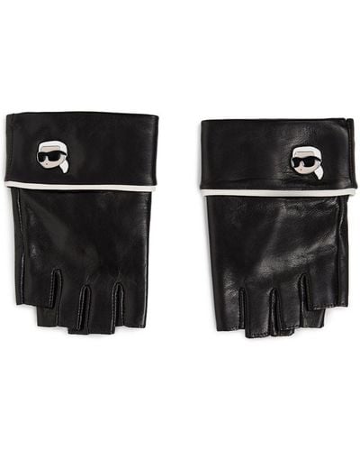 Karl Lagerfeld Ikonik Leather Fingerless Gloves - Black