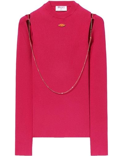 Emilio Pucci Chain-embellished Rib-knit Top - Pink