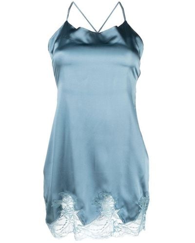 Fleur Of England Silk Slip Dress - Blue