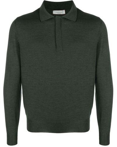 Canali Polo-collar Knitted Merino-wool Jumper - Green