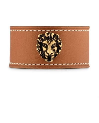 Gucci Lion-head Leather Bracelet - Brown