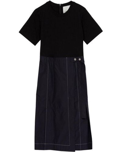 3.1 Phillip Lim Midi-jurk Met Wikkelrok En Korte Mouwen - Zwart