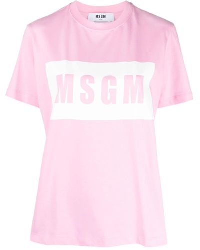 MSGM Logo-print Cotton T-shirt - Pink