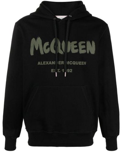 Alexander McQueen Sudadera de algodón con logo y capucha - Negro